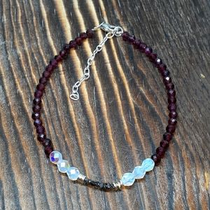 Black diamond stacker/ garnet/ moonstone/ sterling